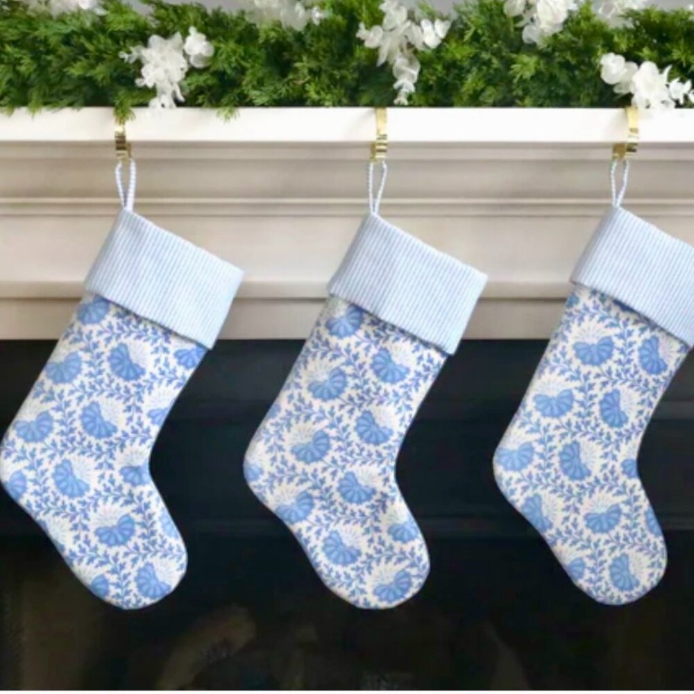 Sister Parish Vreeland Pool Blue Christmas Stockings - set of 3